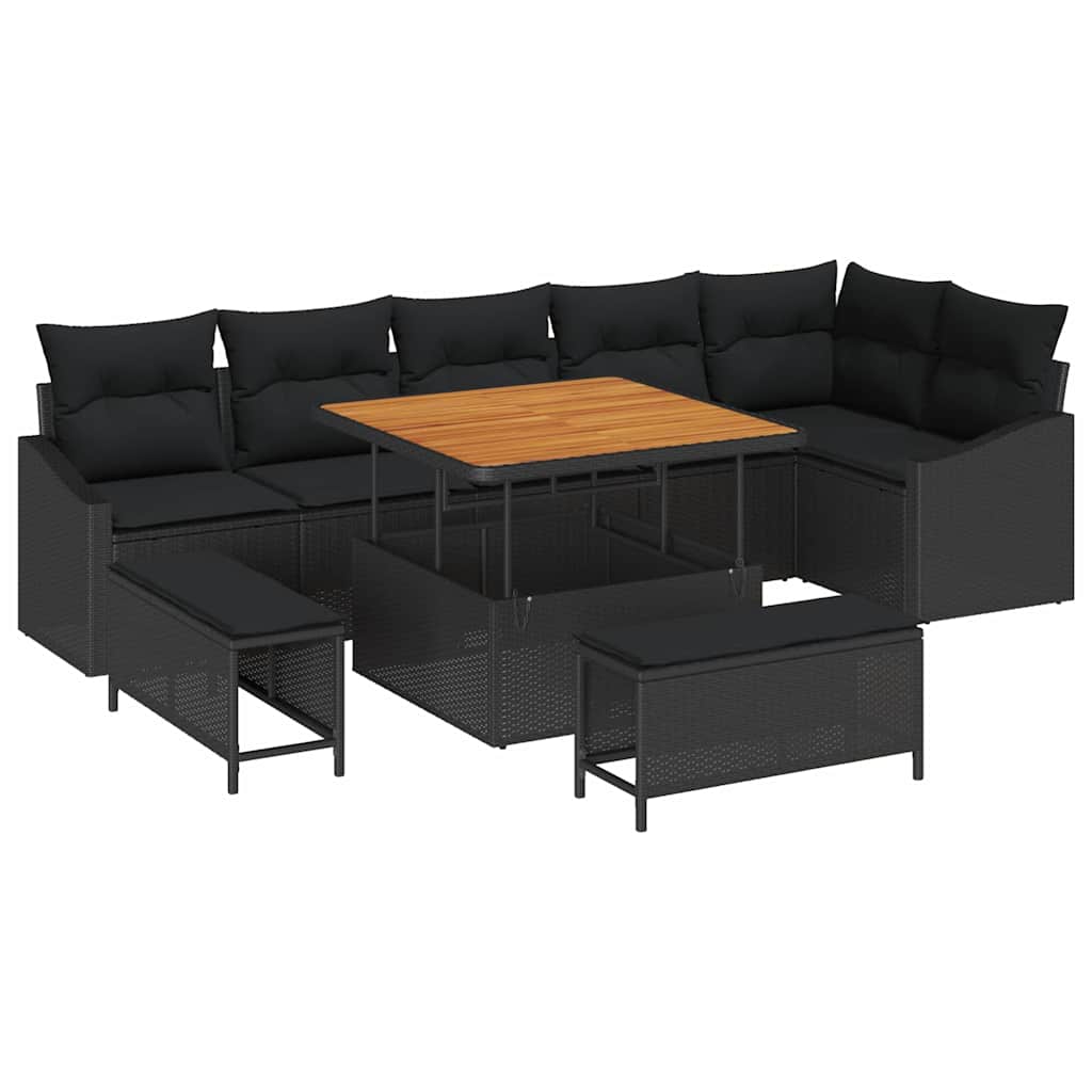 vidaXL Zestaw Sof na Ogród z poduszką 9 pcs Czarny polirattan