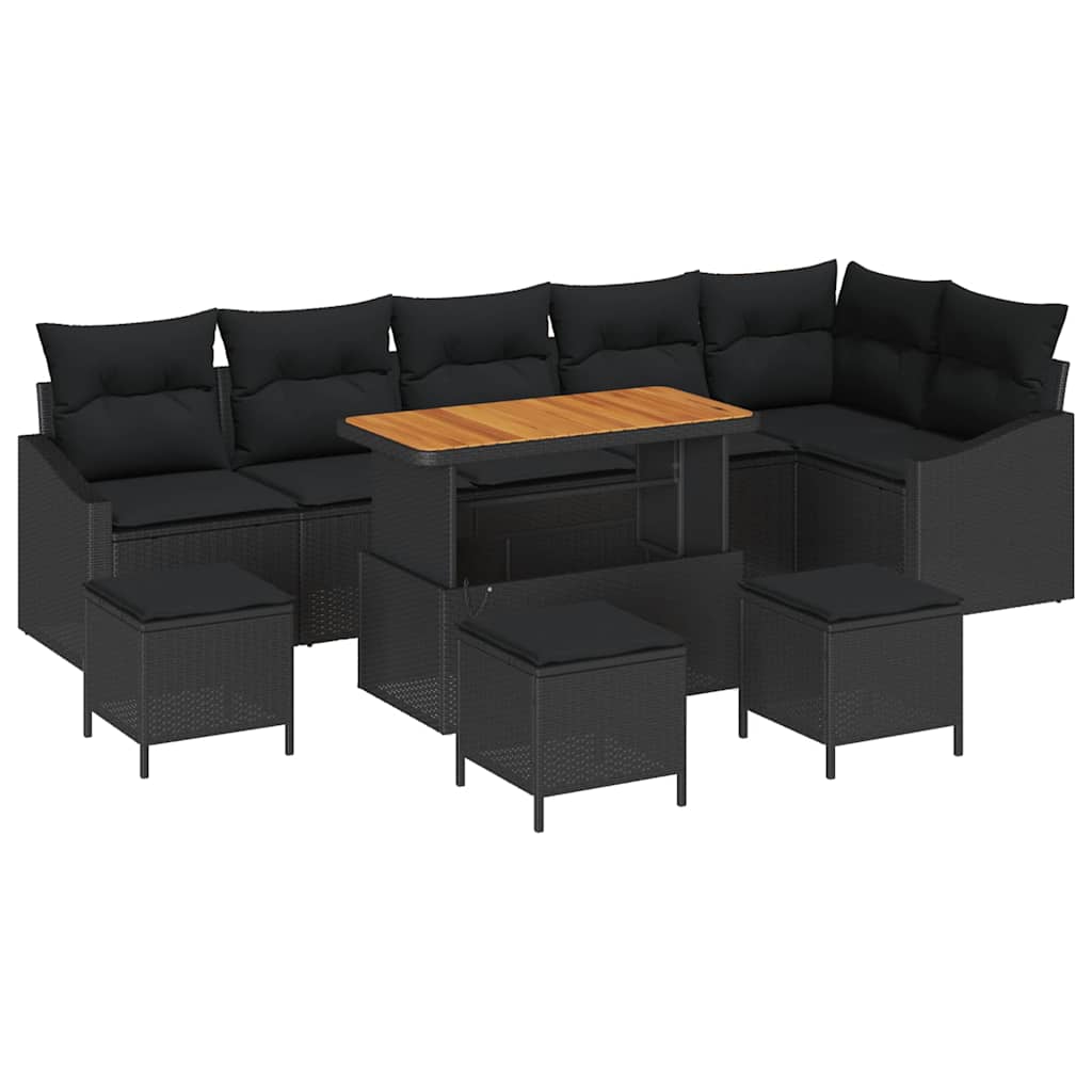 vidaXL Zestaw Sof na Ogród z poduszką 10 pcs Czarny polirattan