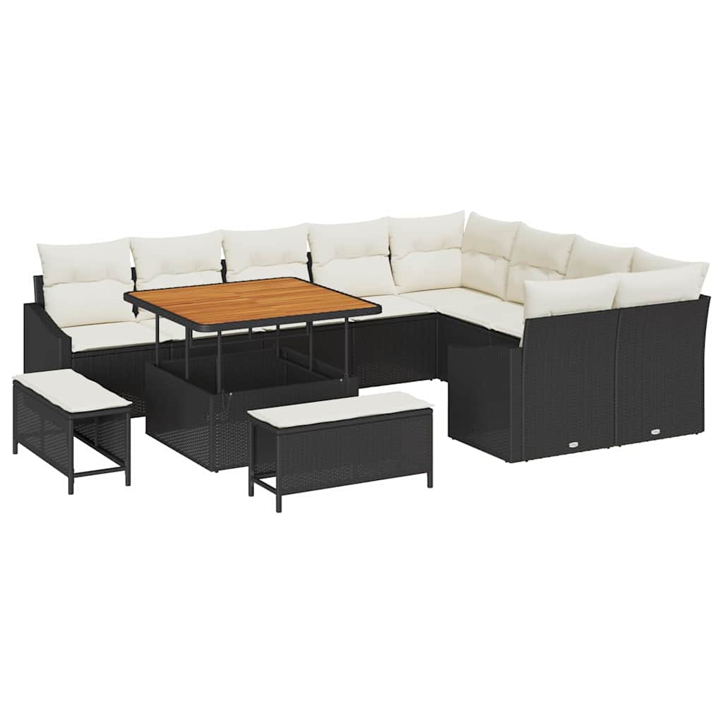 vidaXL Zestaw Sof na Ogród z poduszką 12 pcs Czarny polirattan