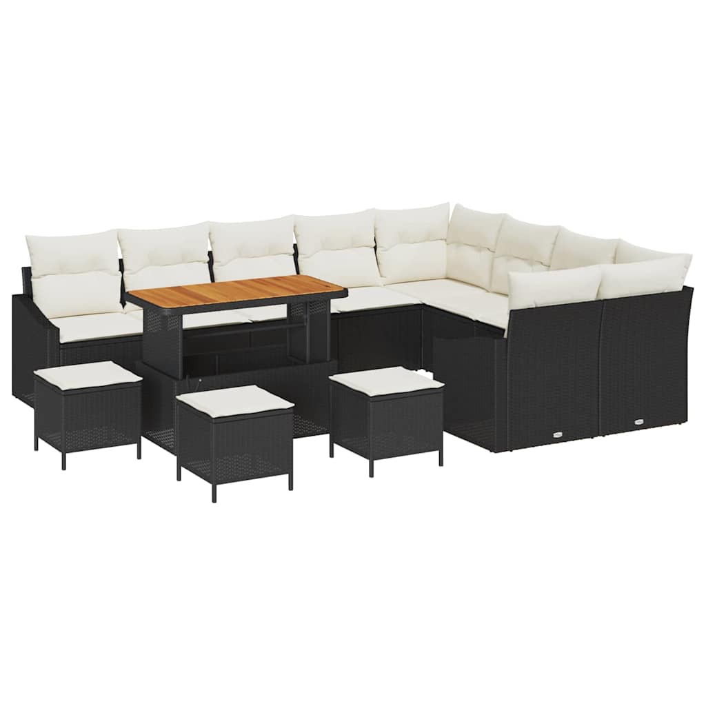 vidaXL Zestaw Sof na Ogród z poduszką 13 pcs Czarny polirattan