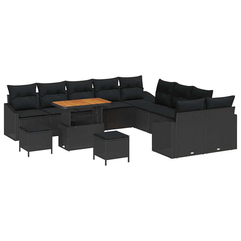 vidaXL Zestaw Sof na Ogród z poduszką 13 pcs Czarny polirattan