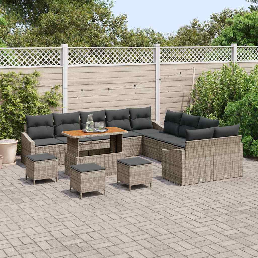 vidaXL Zestaw Sof na Ogród z poduszką 14 pcs Szary polirattan