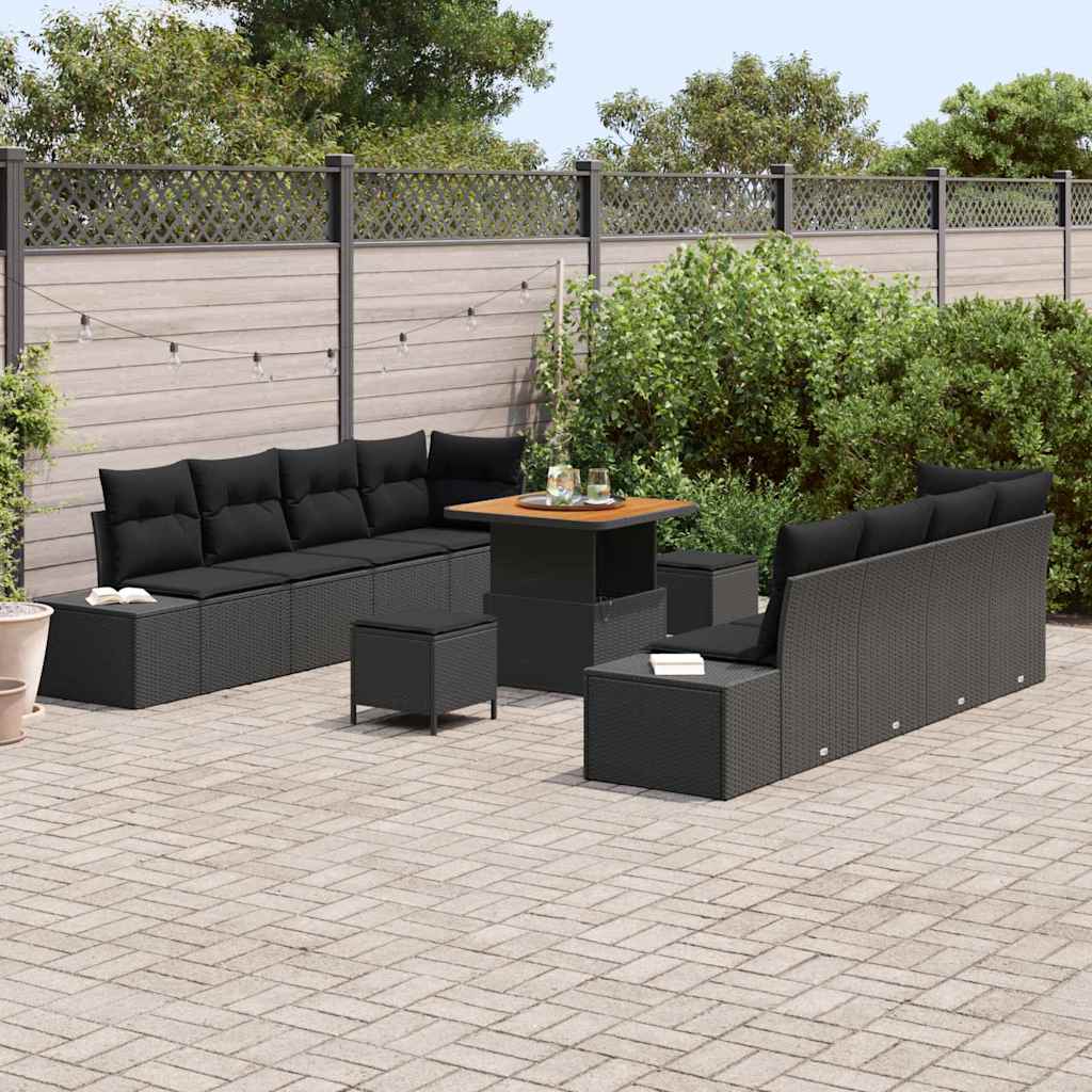 vidaXL Zestaw Sof na Ogród z poduszką 11 pcs Czarny polirattan