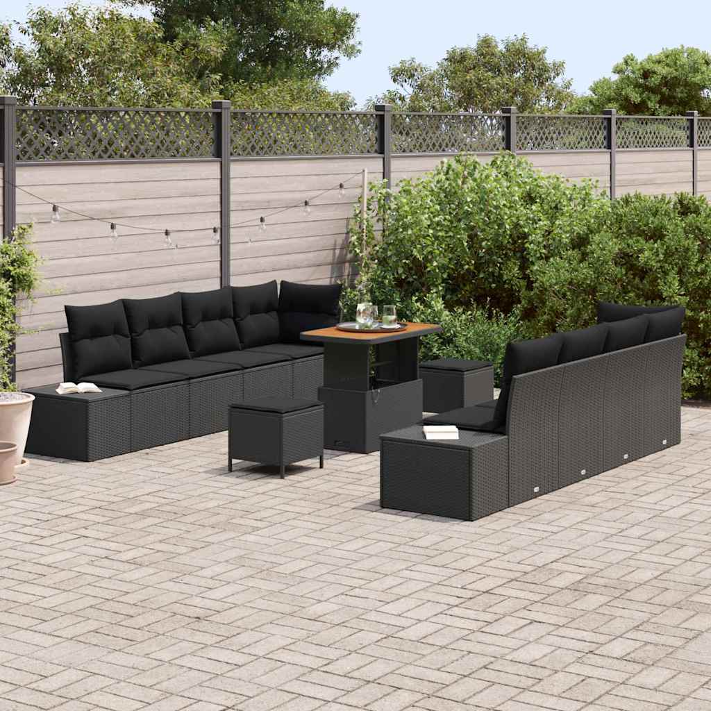vidaXL Zestaw Sof na Ogród z poduszką 11 pcs Czarny polirattan