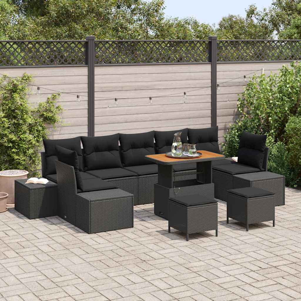 vidaXL Zestaw Sof na Ogród z poduszką 10 pcs Czarny polirattan