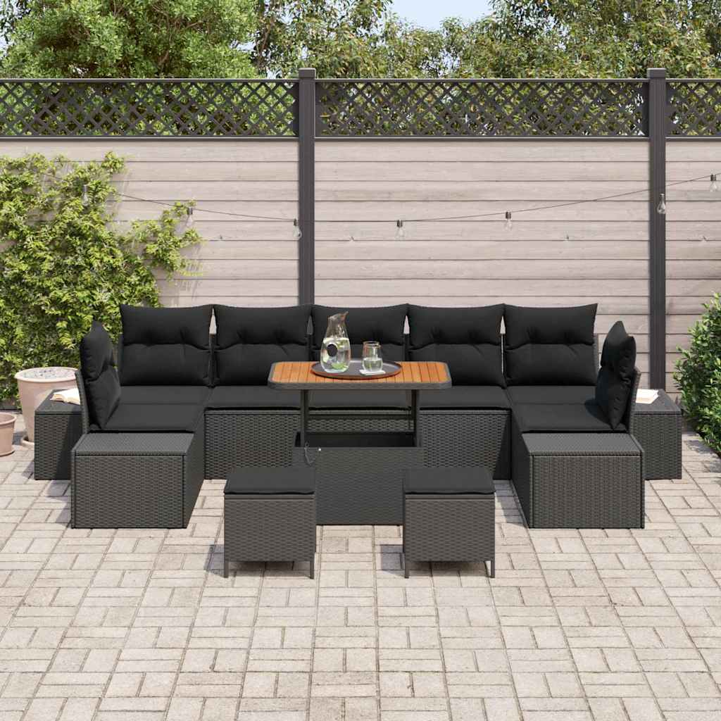 vidaXL Zestaw Sof na Ogród z poduszką 10 pcs Czarny polirattan