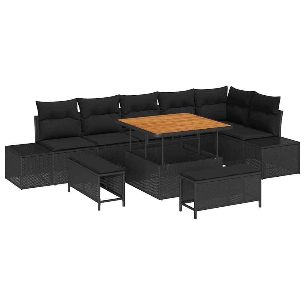 vidaXL Zestaw Sof na Ogród z poduszką 9 pcs Czarny polirattan