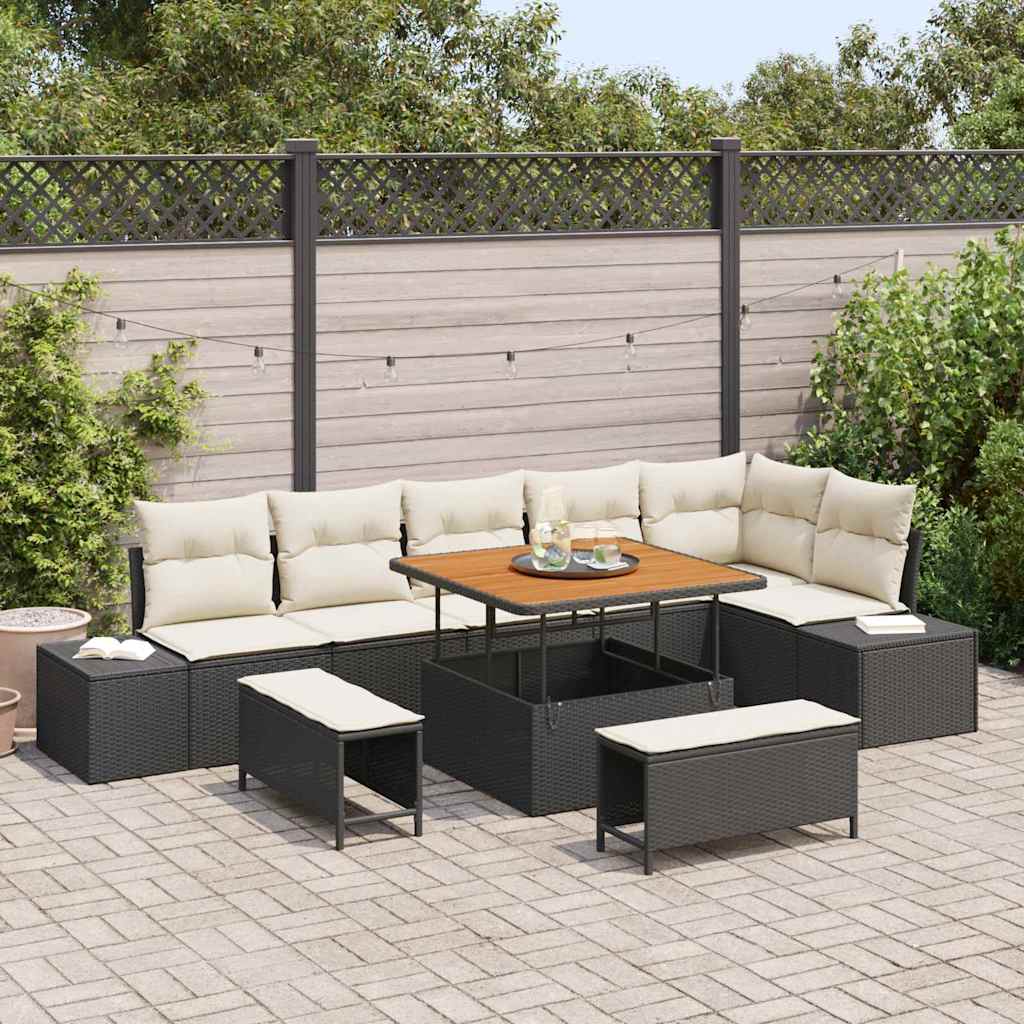 vidaXL Zestaw Sof na Ogród z poduszką 9 pcs Czarny polirattan