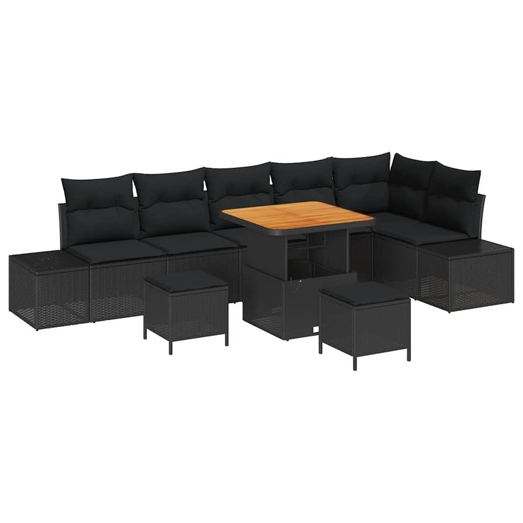 vidaXL Zestaw Sof na Ogród z poduszką 9 pcs Czarny polirattan