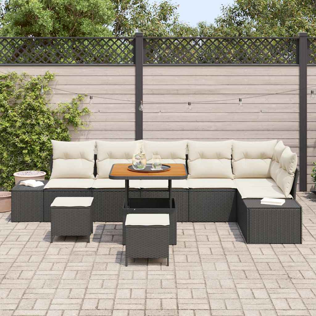 vidaXL Zestaw Sof na Ogród z poduszką 9 pcs Czarny polirattan