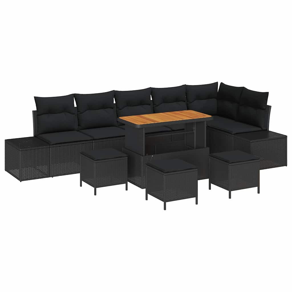 vidaXL Zestaw Sof na Ogród z poduszką 10 pcs Czarny polirattan