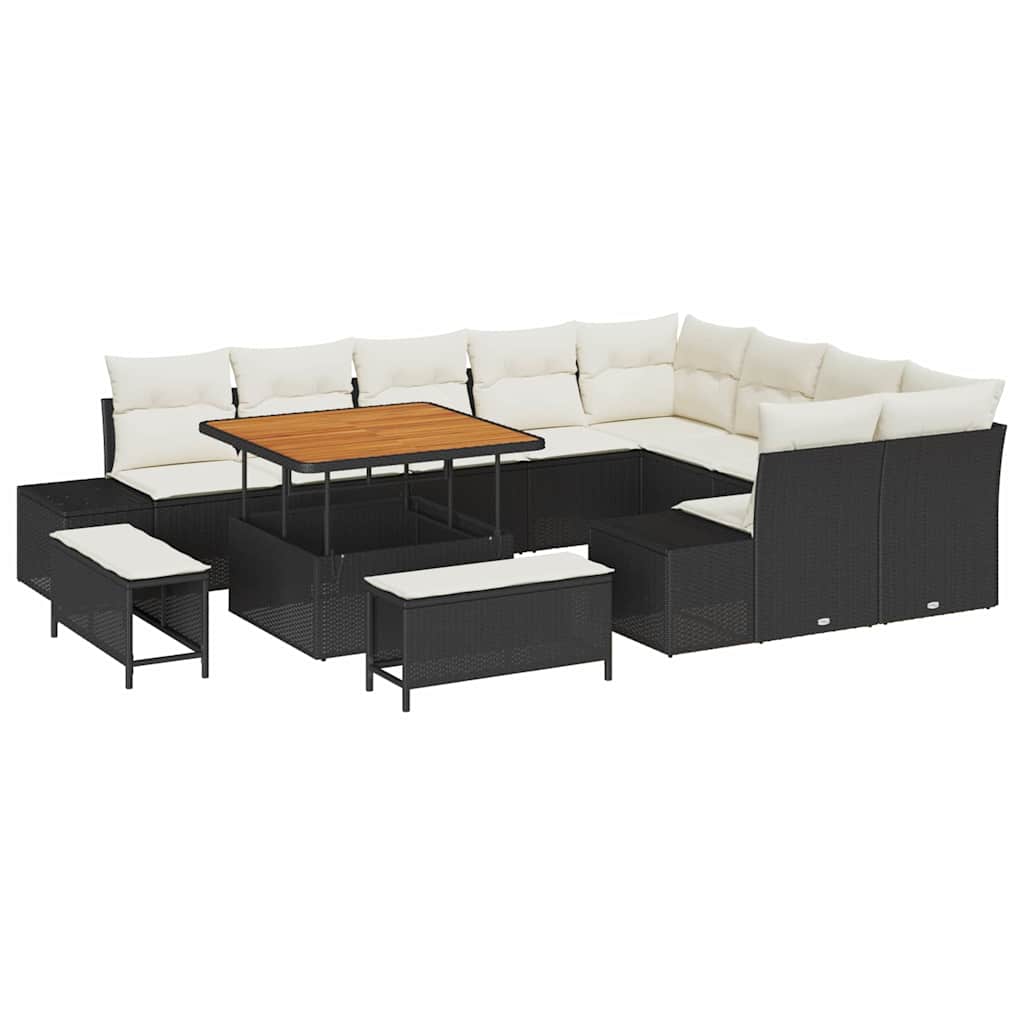 vidaXL Zestaw Sof na Ogród z poduszką 12 pcs Czarny polirattan