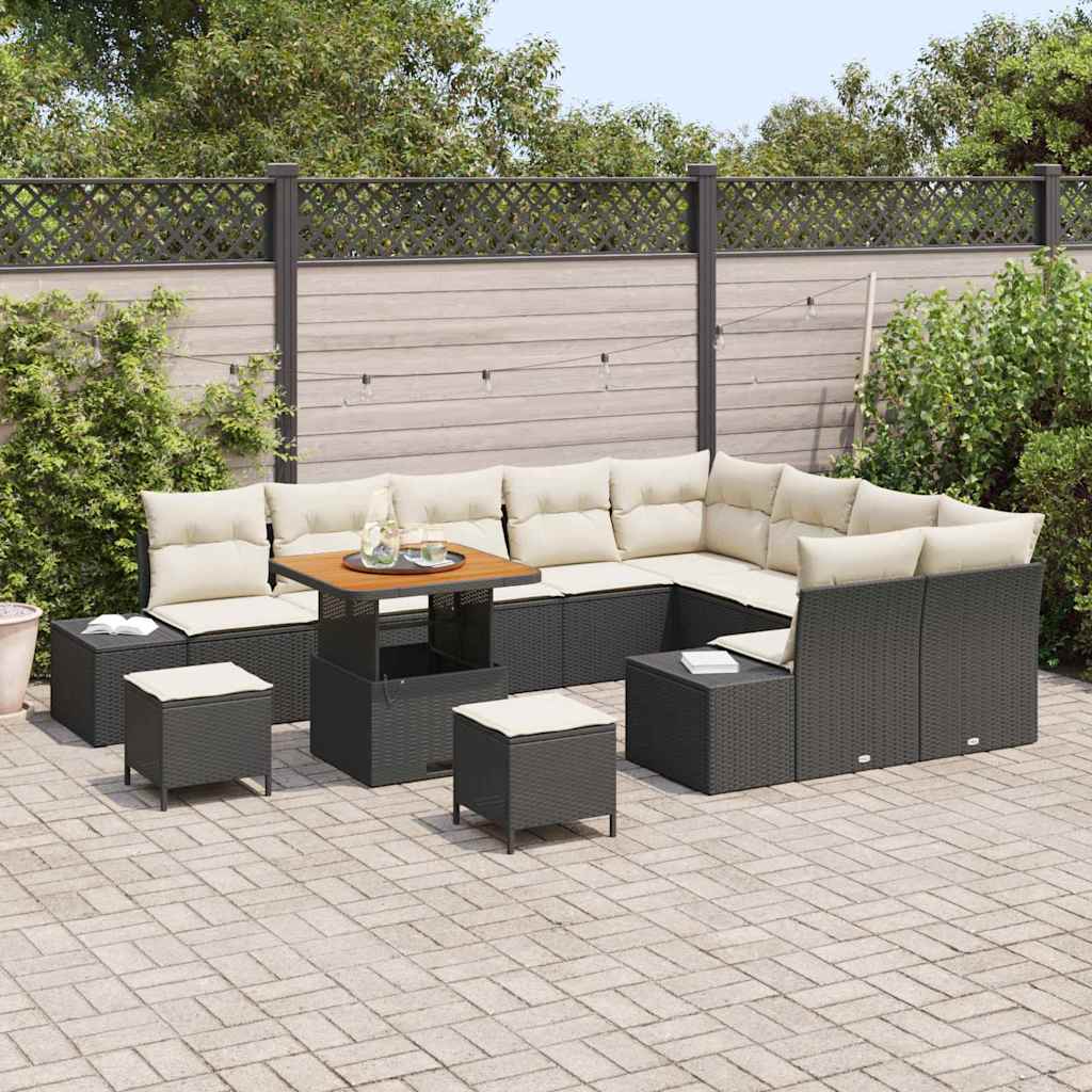 vidaXL Zestaw Sof na Ogród z poduszką 12 pcs Czarny polirattan