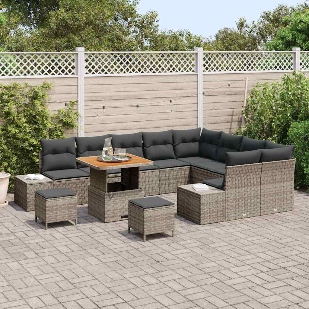 vidaXL Zestaw Sof na Ogród z poduszką 12 pcs Szary polirattan
