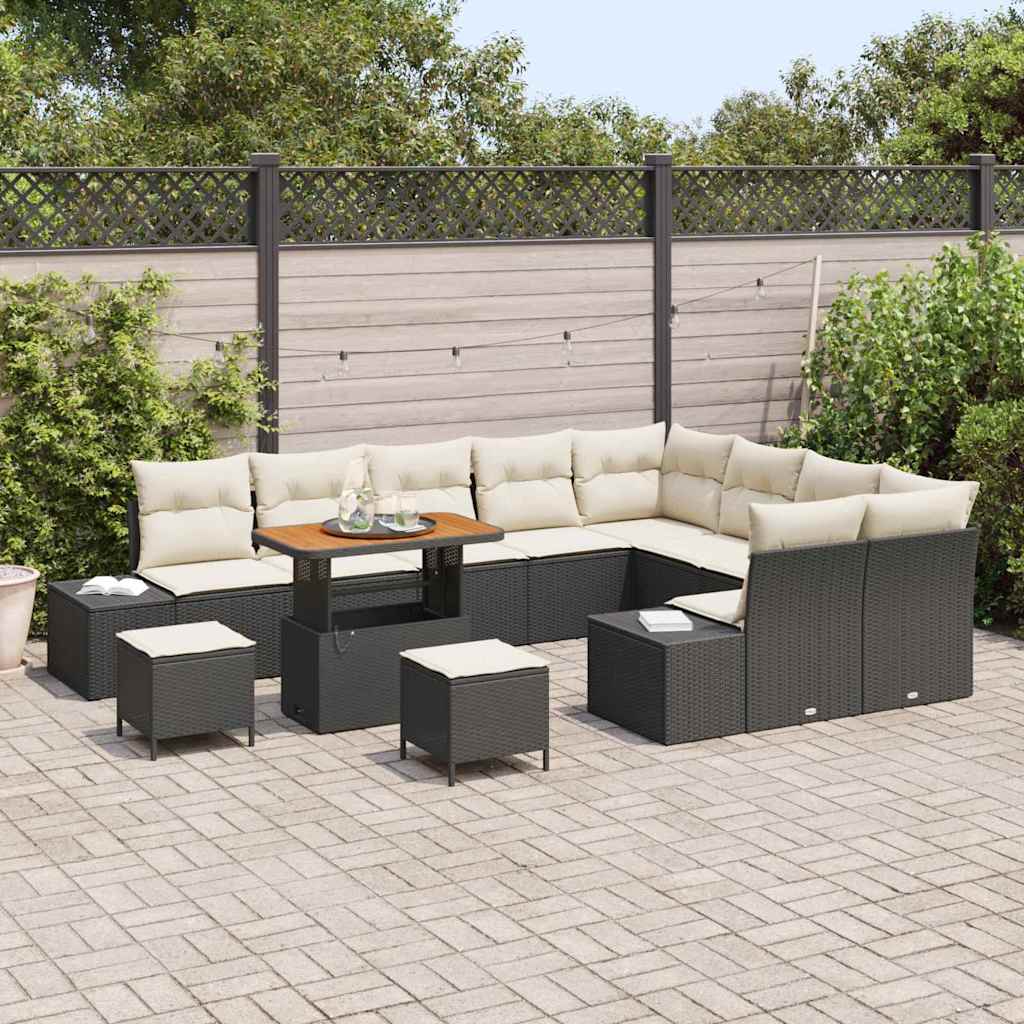 vidaXL Zestaw Sof na Ogród z poduszką 12 pcs Czarny polirattan