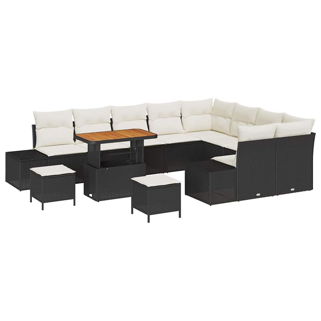 vidaXL Zestaw Sof na Ogród z poduszką 12 pcs Czarny polirattan