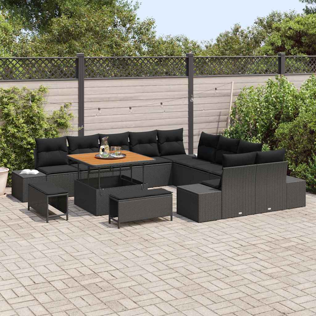vidaXL Zestaw Sof na Ogród z poduszką 13 pcs Czarny polirattan