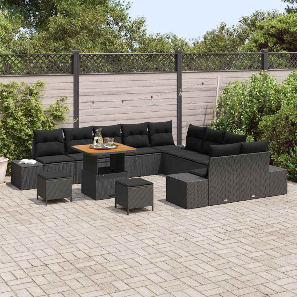 vidaXL Zestaw Sof na Ogród z poduszką 13 pcs Czarny polirattan