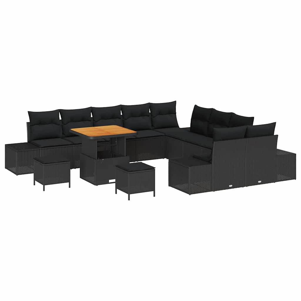 vidaXL Zestaw Sof na Ogród z poduszką 13 pcs Czarny polirattan