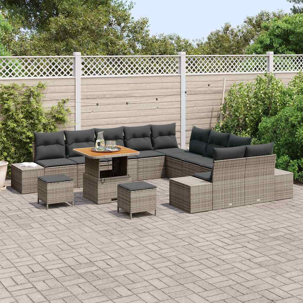 vidaXL Zestaw Sof na Ogród z poduszką 13 pcs Szary polirattan