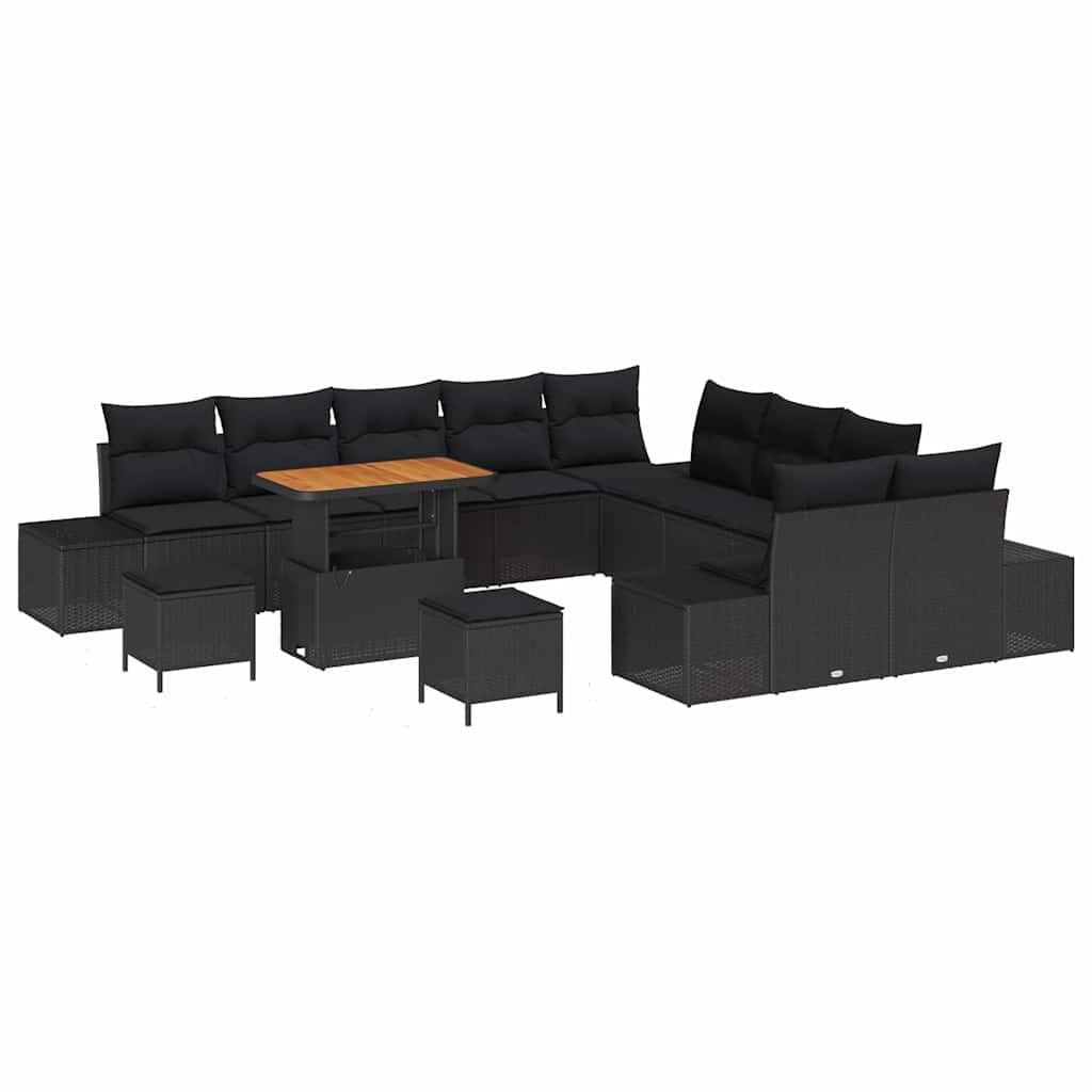 vidaXL Zestaw Sof na Ogród z poduszką 13 pcs Czarny polirattan