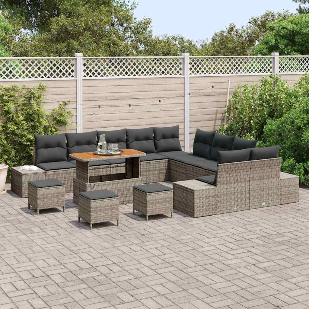 vidaXL Zestaw Sof na Ogród z poduszką 14 pcs Szary polirattan