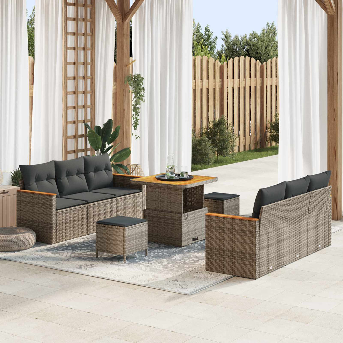 vidaXL Zestaw Sof na Ogród 9 pcs Szary polirattan