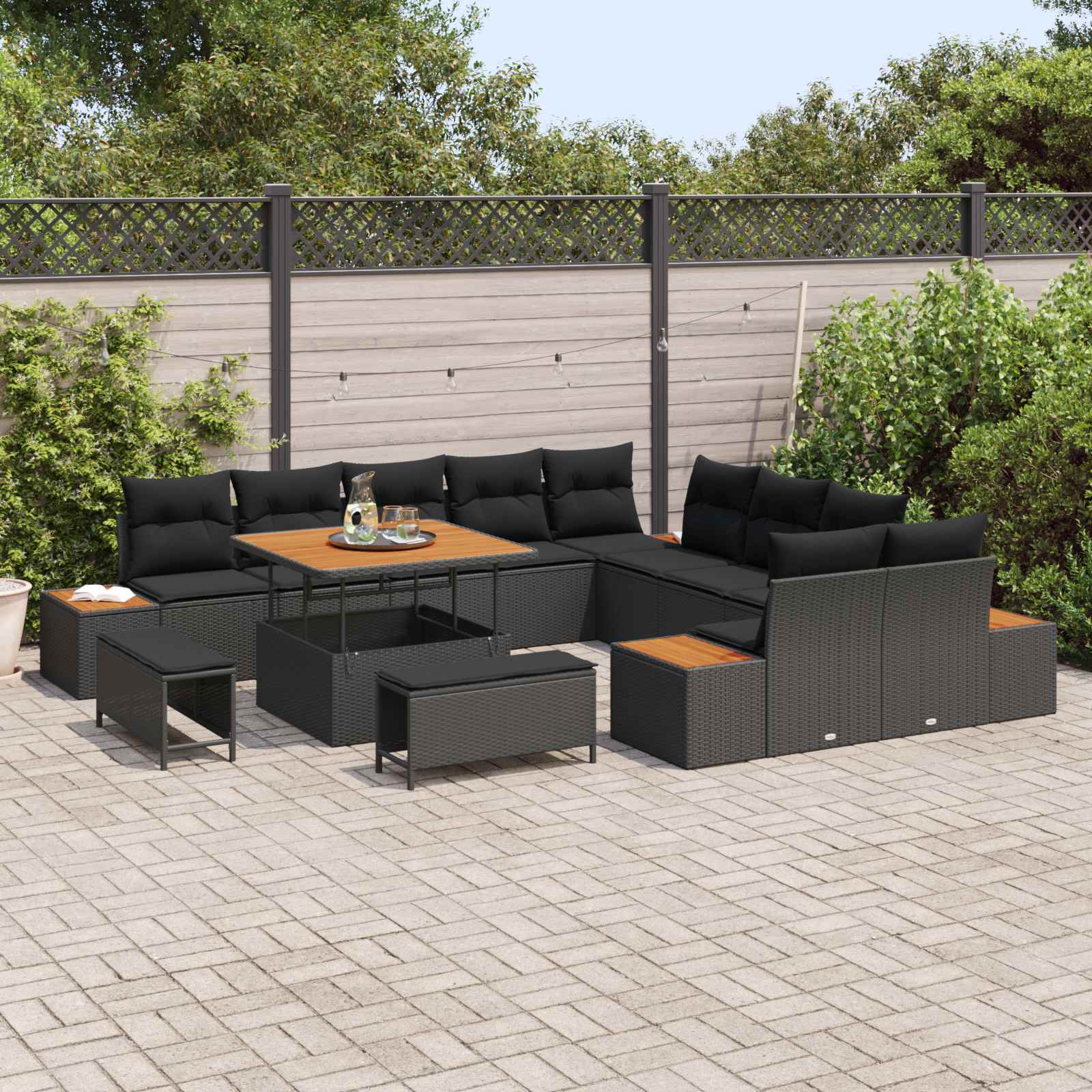 vidaXL Zestaw Sof na Ogród 13 pcs Czarny polirattan