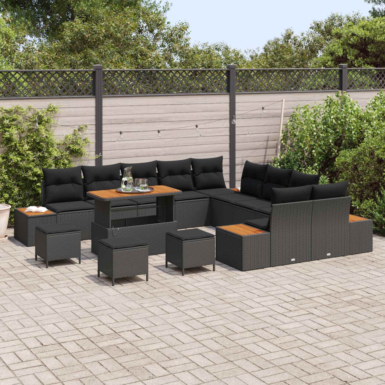 vidaXL Zestaw Sof na Ogród 14 pcs Czarny polirattan