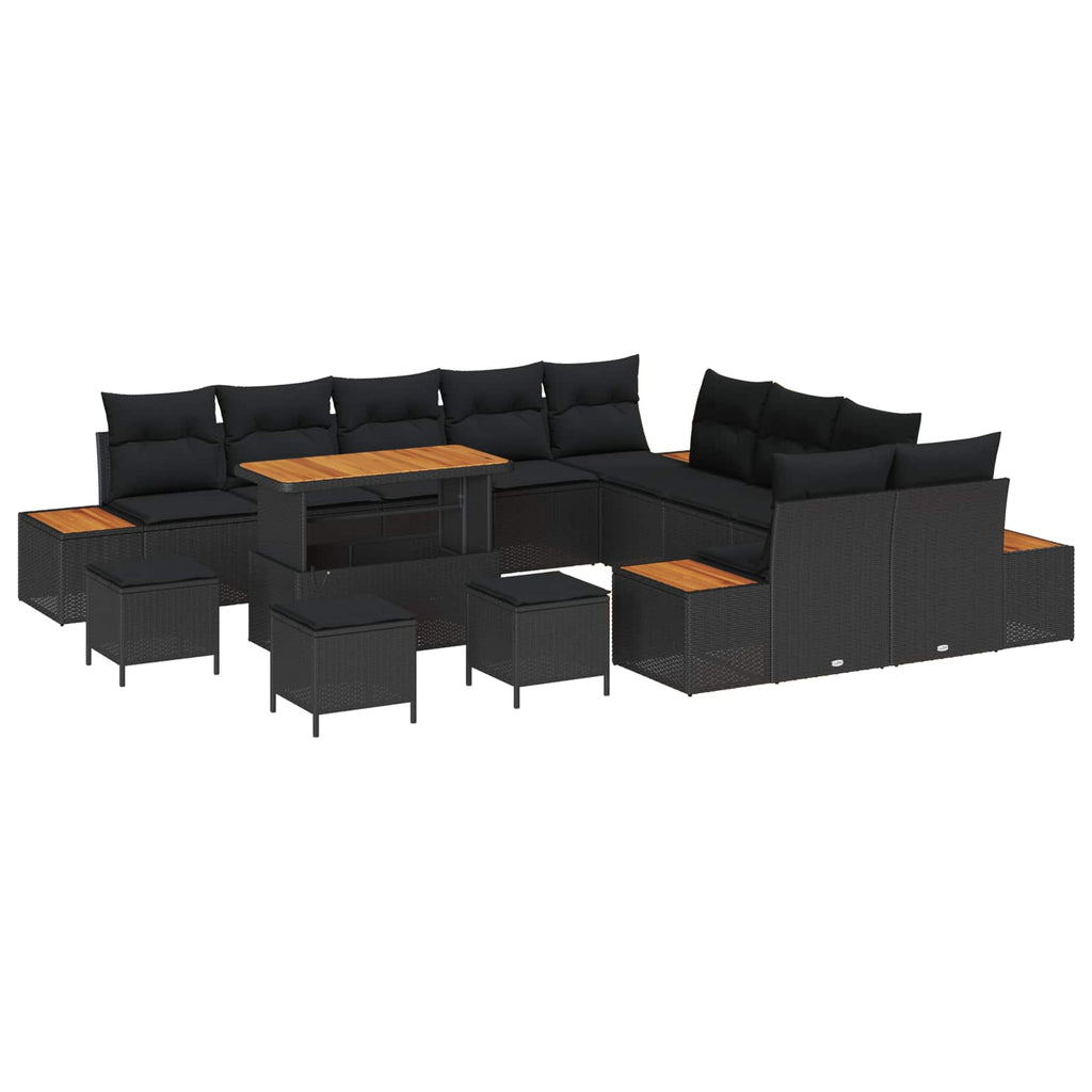 vidaXL Zestaw Sof na Ogród 14 pcs Czarny polirattan