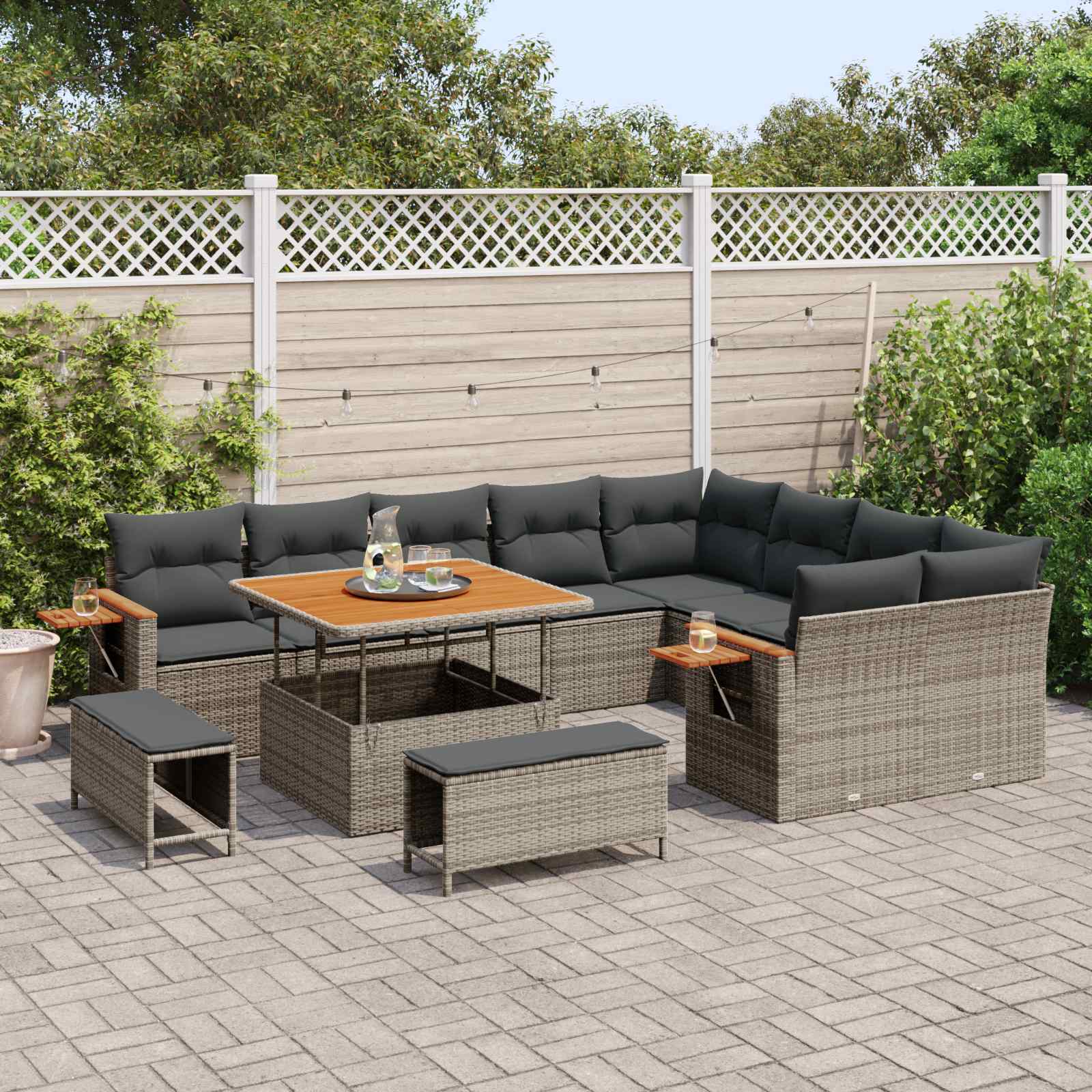 vidaXL Zestaw Sof na Ogród 12 pcs Szary polirattan