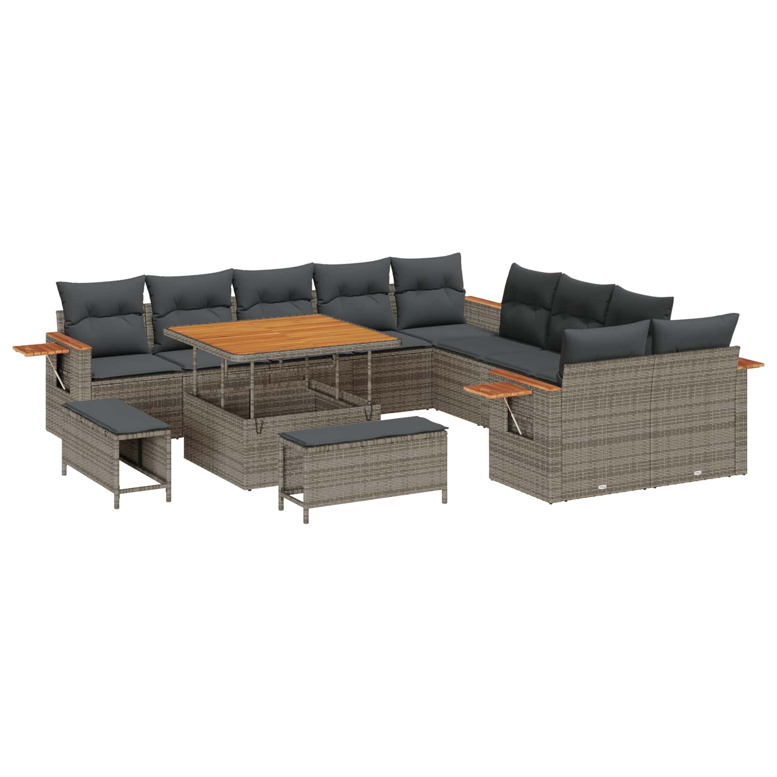 vidaXL Zestaw Sof na Ogród 13 pcs Szary polirattan