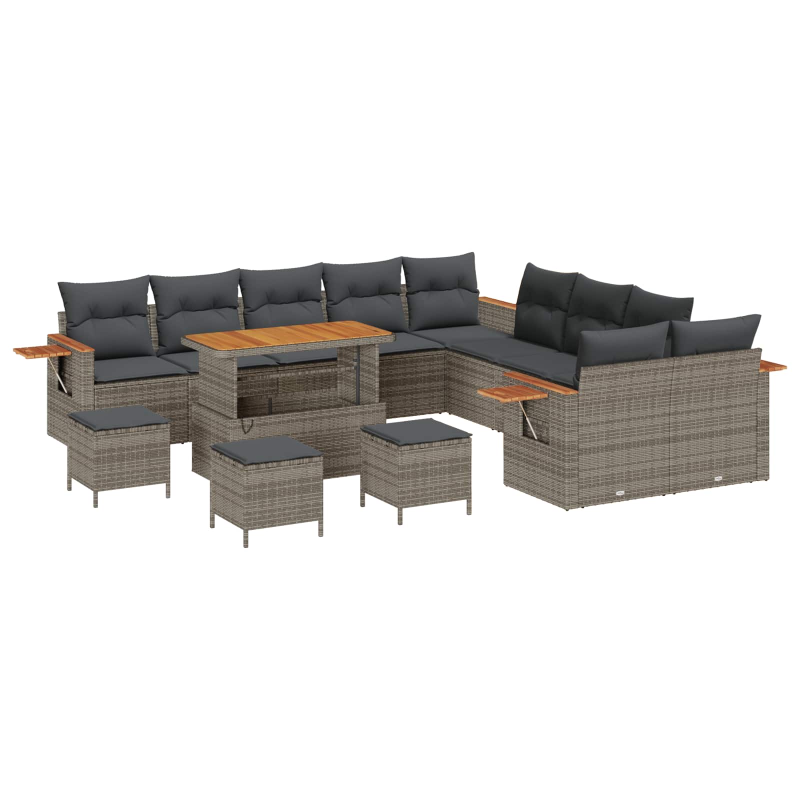 vidaXL Zestaw Sof na Ogród 14 pcs Szary polirattan