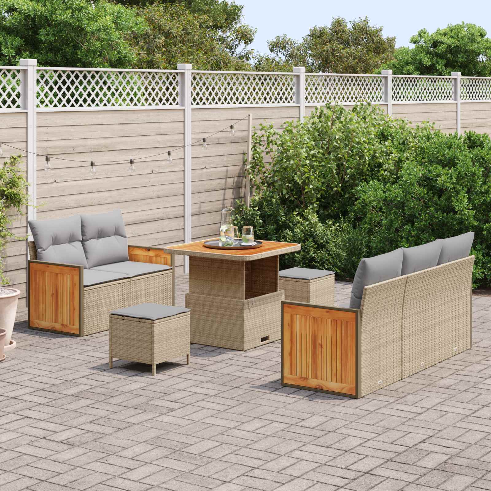 vidaXL Zestaw Sof na Ogród z poduszką 8 pcs Beżowy i jasnoszary