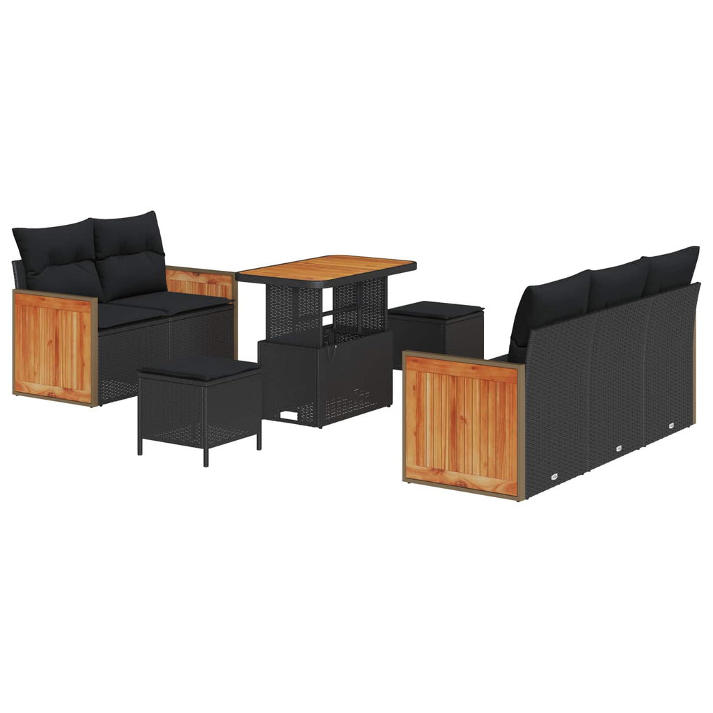 vidaXL Zestaw Sof na Ogród z poduszką 8 pcs Czarny