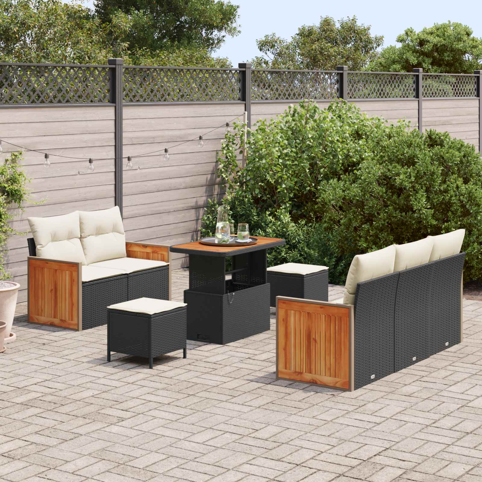 vidaXL Zestaw Sof na Ogród z poduszką 8 pcs Czarny i kremowy