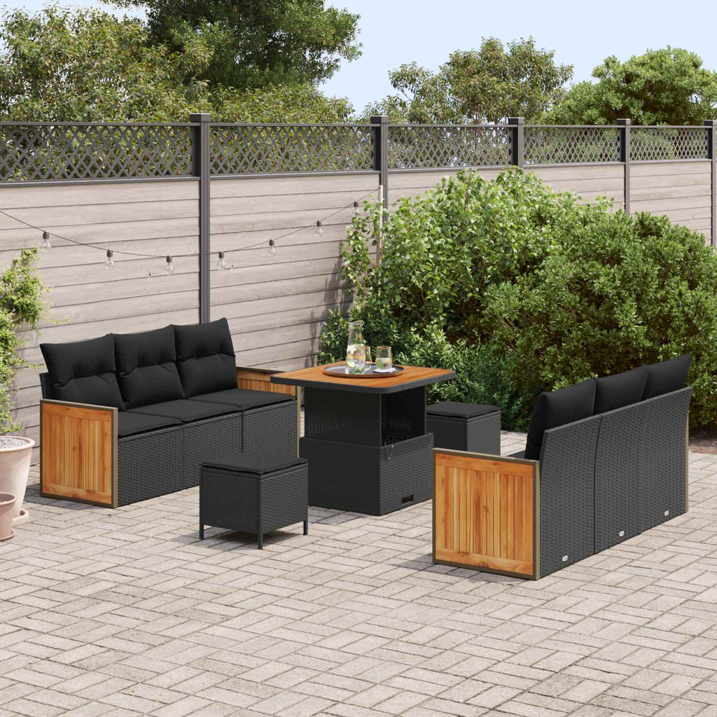 vidaXL Zestaw Sof na Ogród z poduszką 9 pcs Czarny