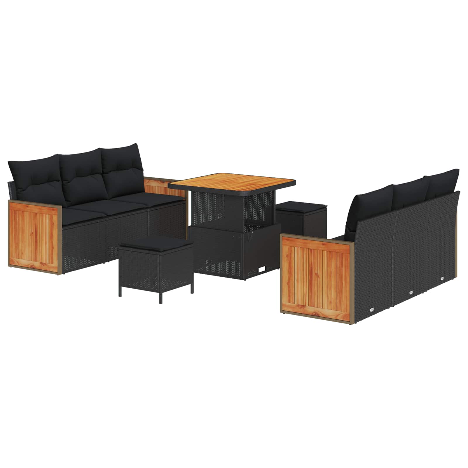 vidaXL Zestaw Sof na Ogród z poduszką 9 pcs Czarny