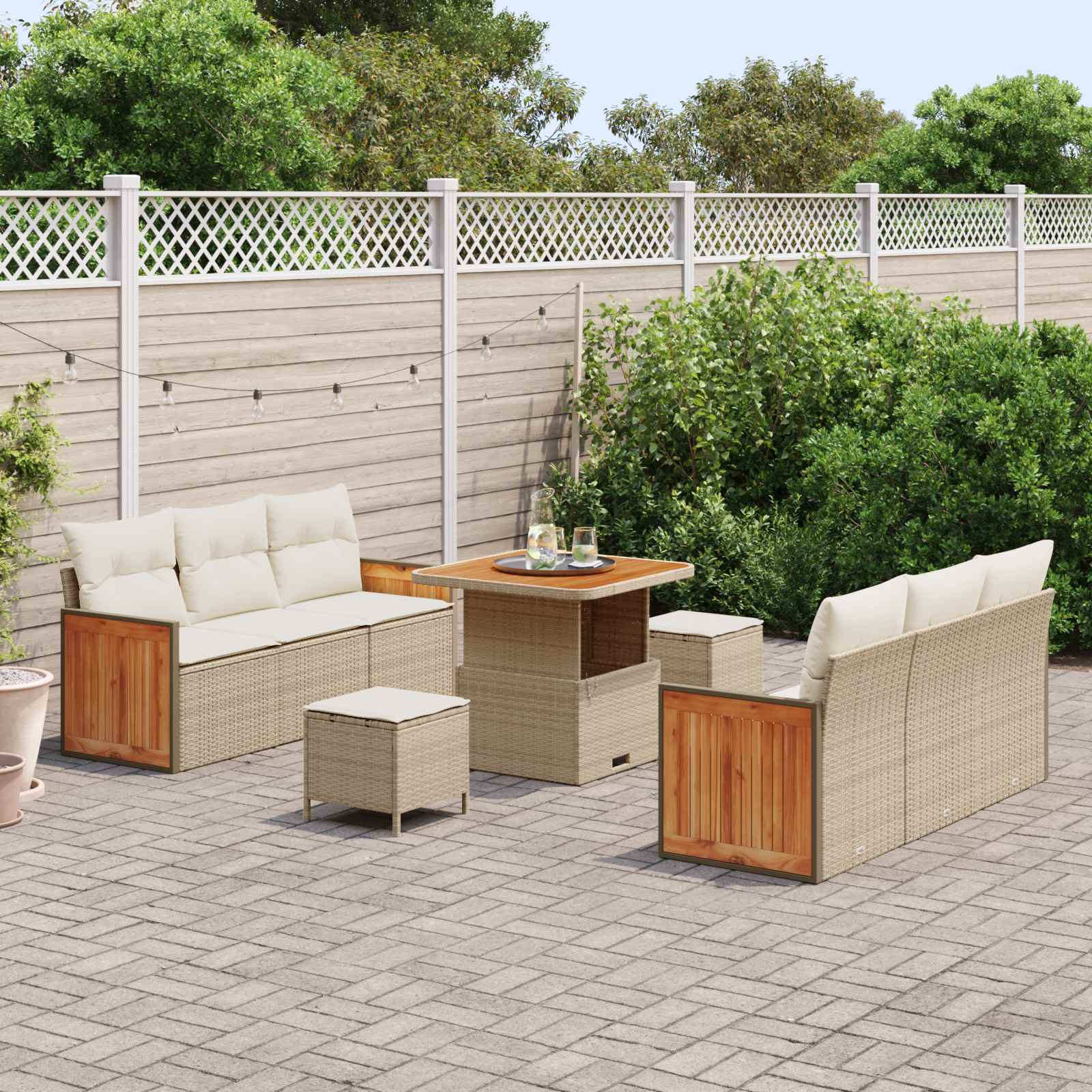 vidaXL Zestaw Sof na Ogród z poduszką 9 pcs Beżowy i kremowy