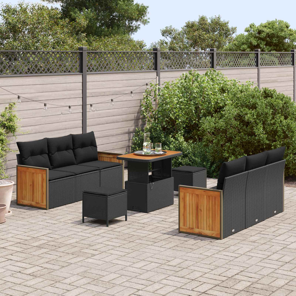 vidaXL Zestaw Sof na Ogród z poduszką 9 pcs Czarny
