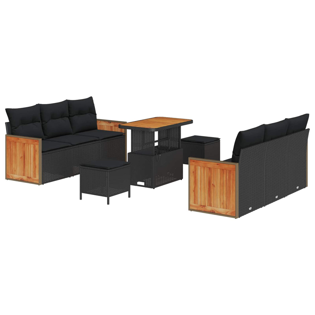 vidaXL Zestaw Sof na Ogród z poduszką 9 pcs Czarny