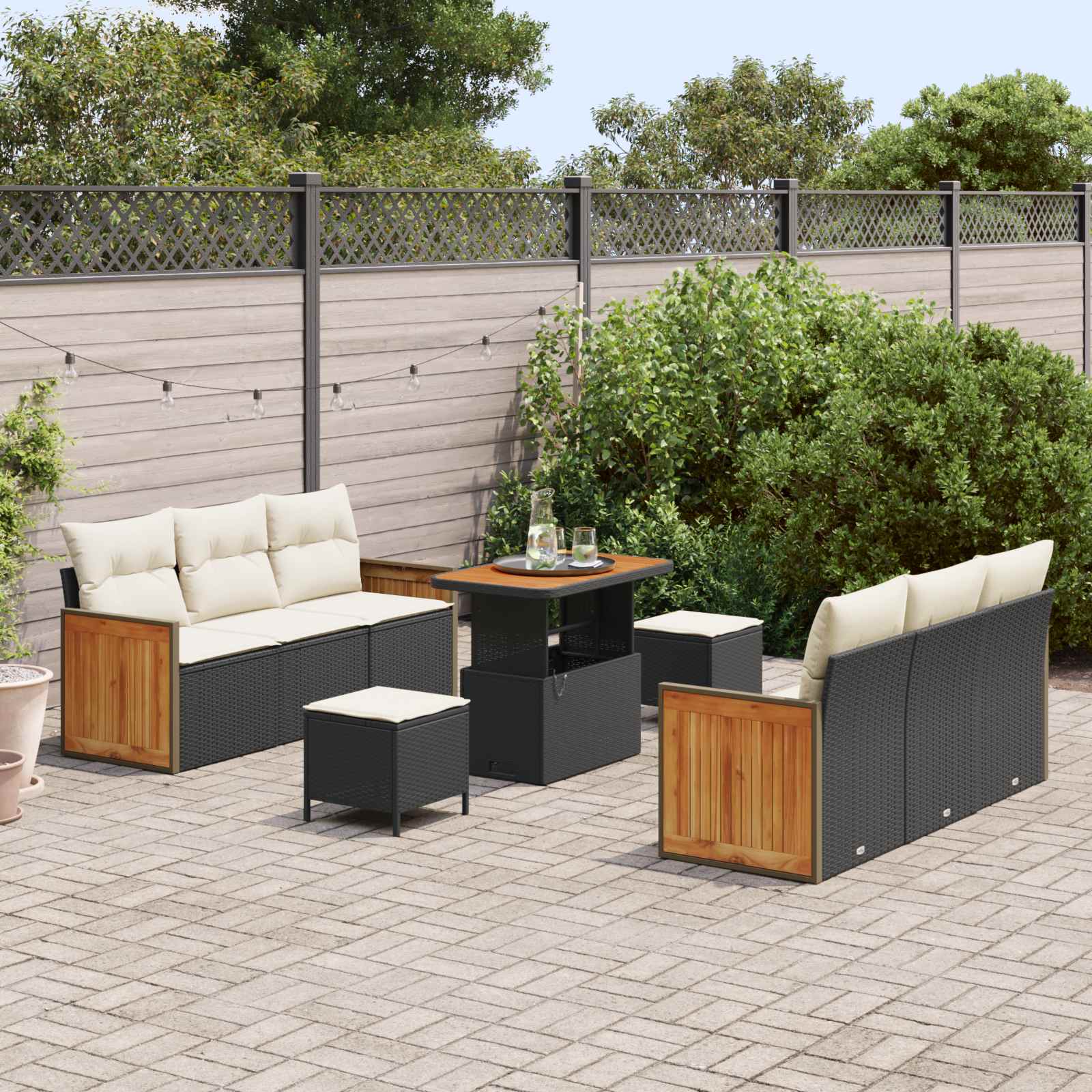 vidaXL Zestaw Sof na Ogród z poduszką 9 pcs Czarny i kremowy