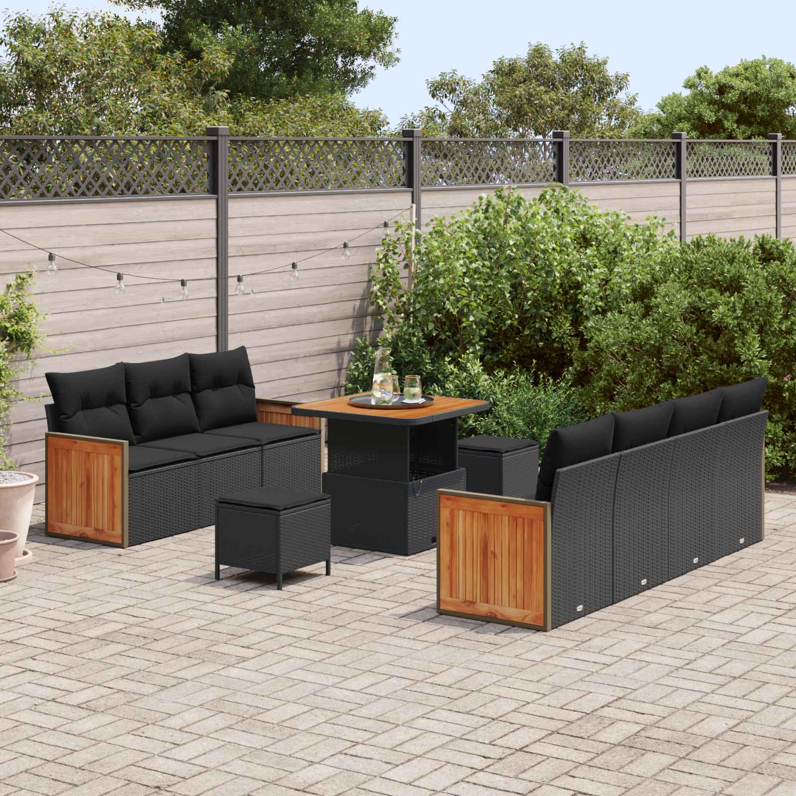 vidaXL Zestaw Sof na Ogród z poduszką 10 pcs Czarny