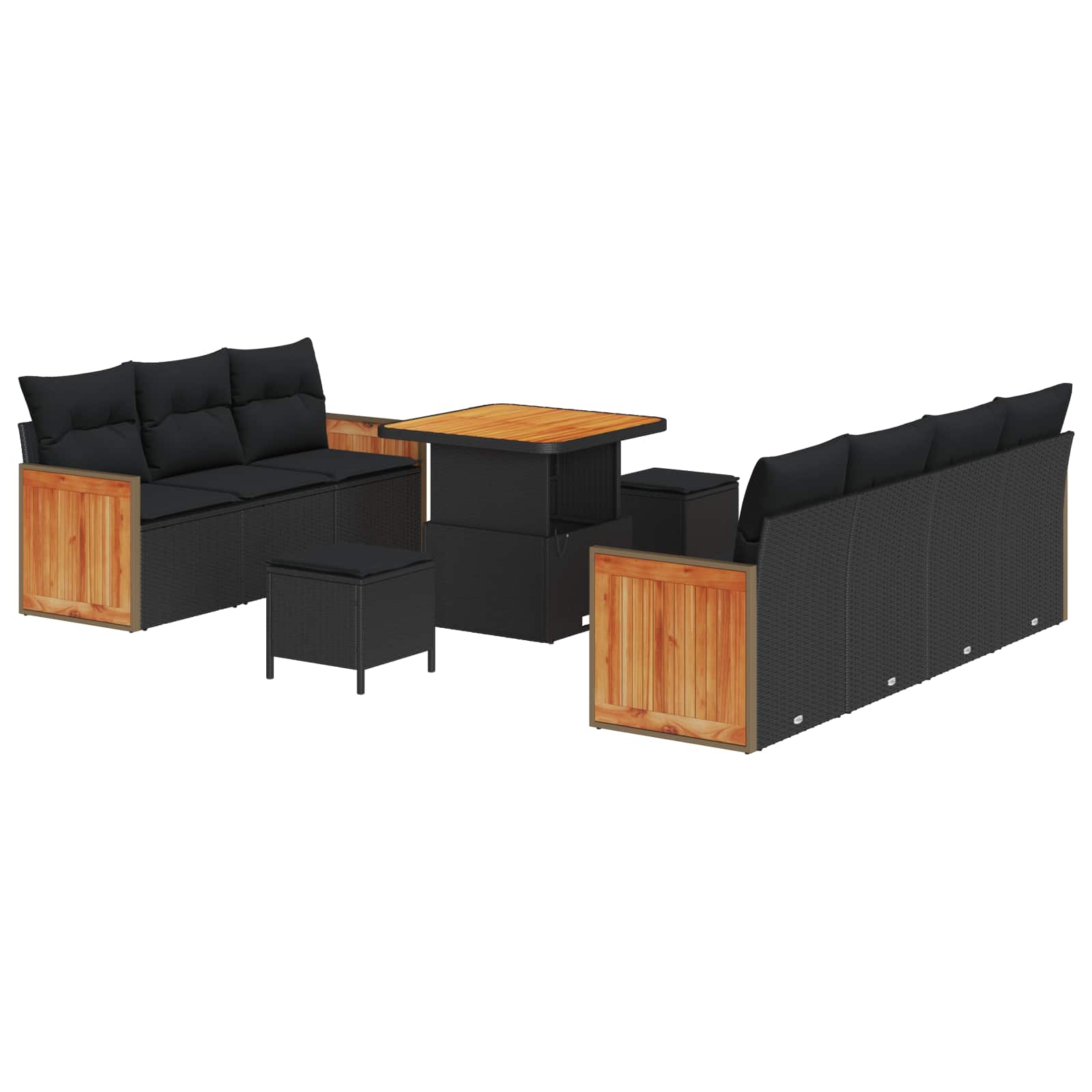 vidaXL Zestaw Sof na Ogród z poduszką 10 pcs Czarny