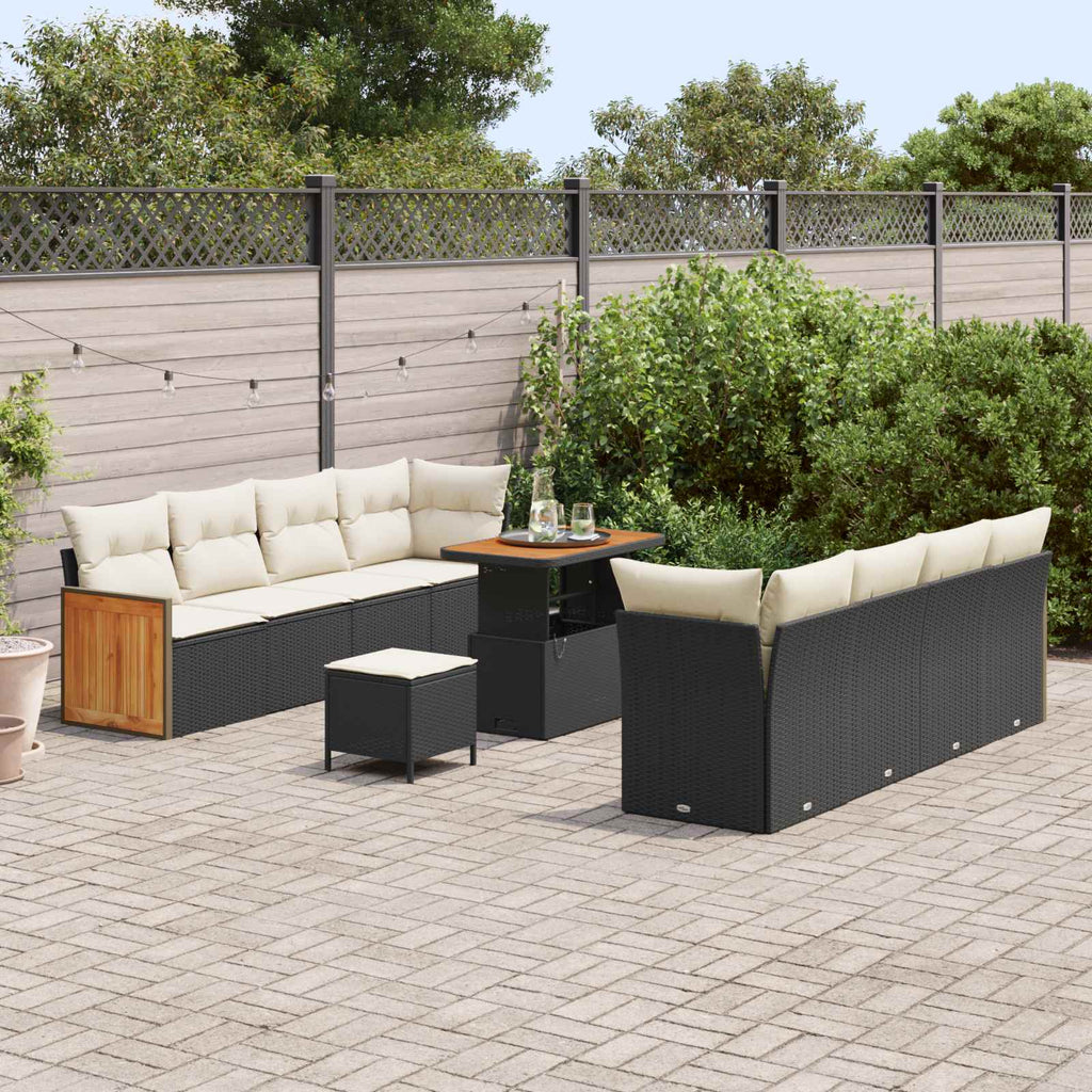 vidaXL Zestaw Sof na Ogród z poduszką 11 pcs Czarny i kremowy