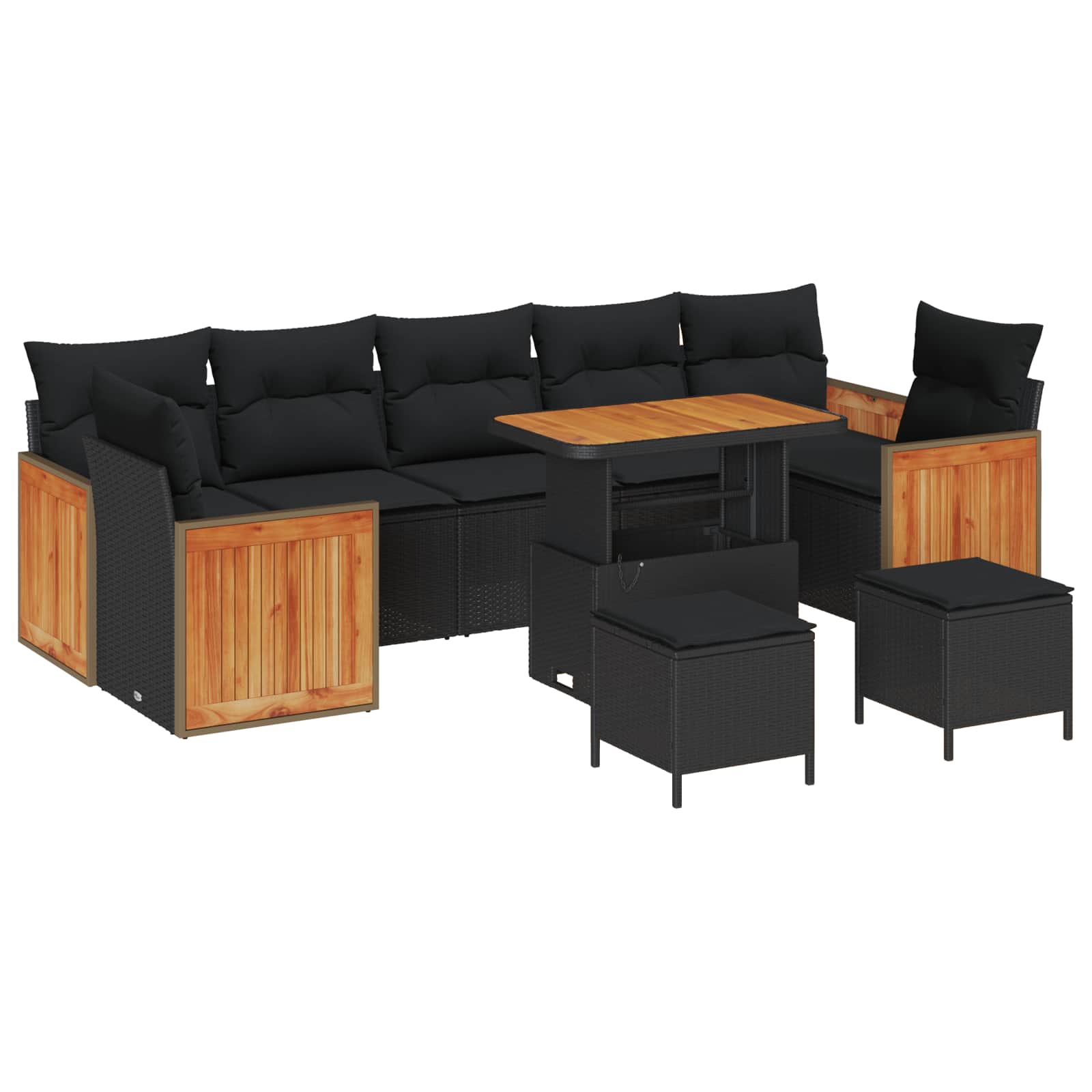 vidaXL Zestaw Sof na Ogród z poduszką 10 pcs Czarny