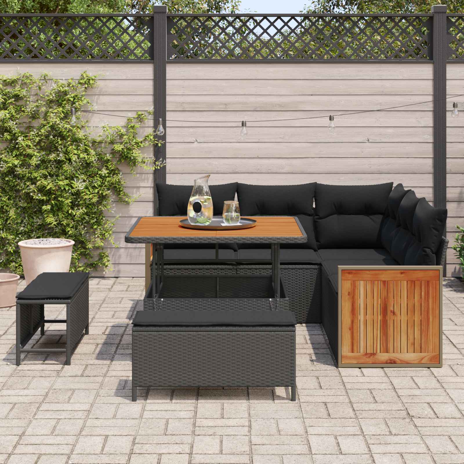 vidaXL Zestaw Sof na Ogród z poduszką 8 pcs Czarny
