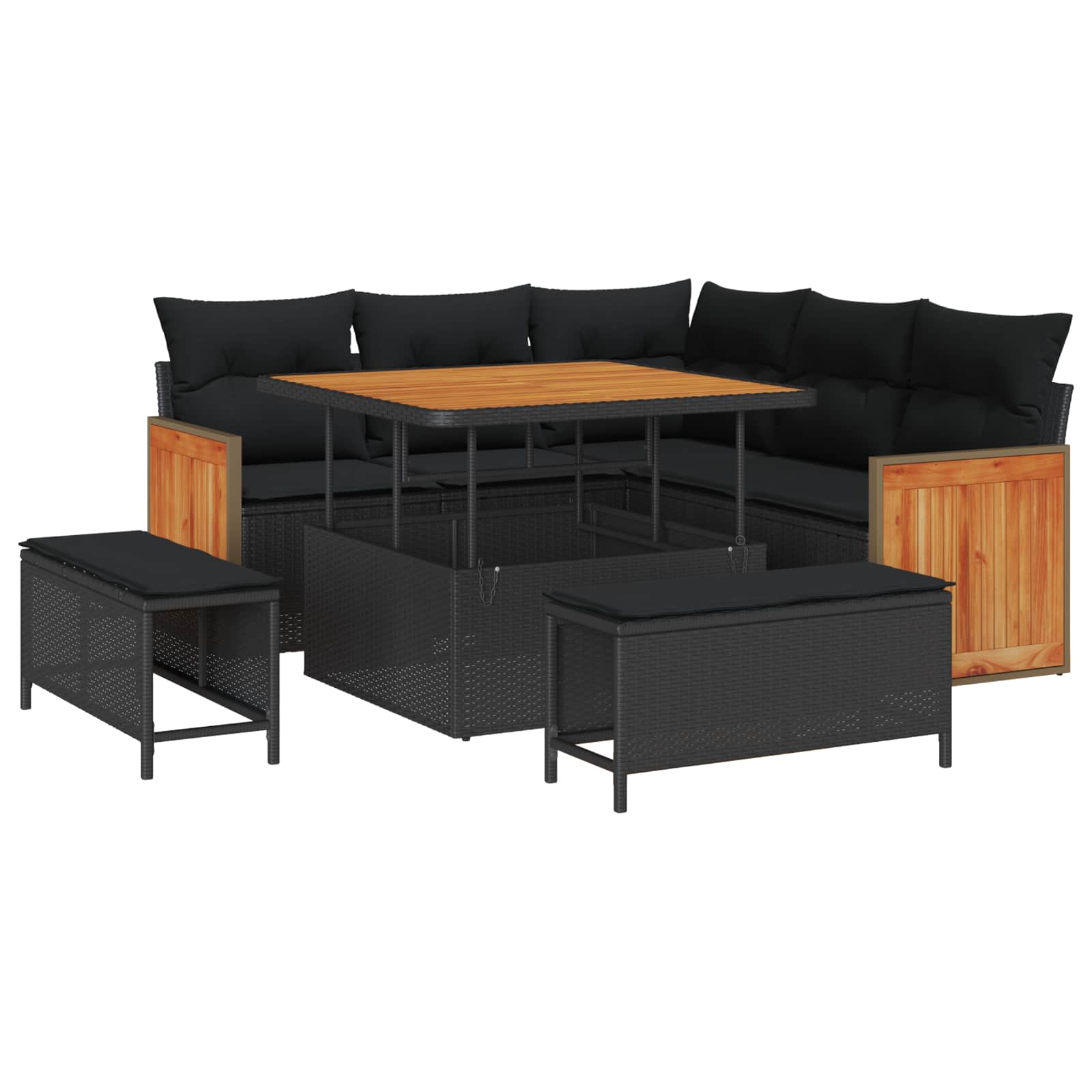 vidaXL Zestaw Sof na Ogród z poduszką 8 pcs Czarny