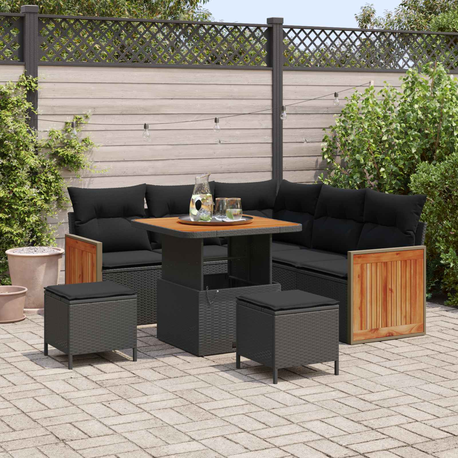 vidaXL Zestaw Sof na Ogród z poduszką 8 pcs Czarny
