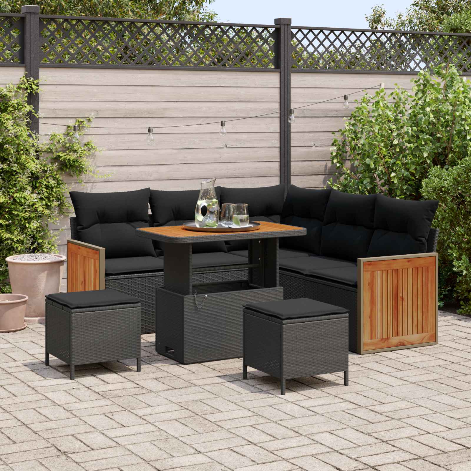 vidaXL Zestaw Sof na Ogród z poduszką 8 pcs Czarny